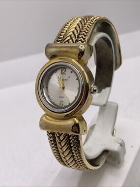 Vivani Womens Gold Tone Cuff Watch Works New Batterr